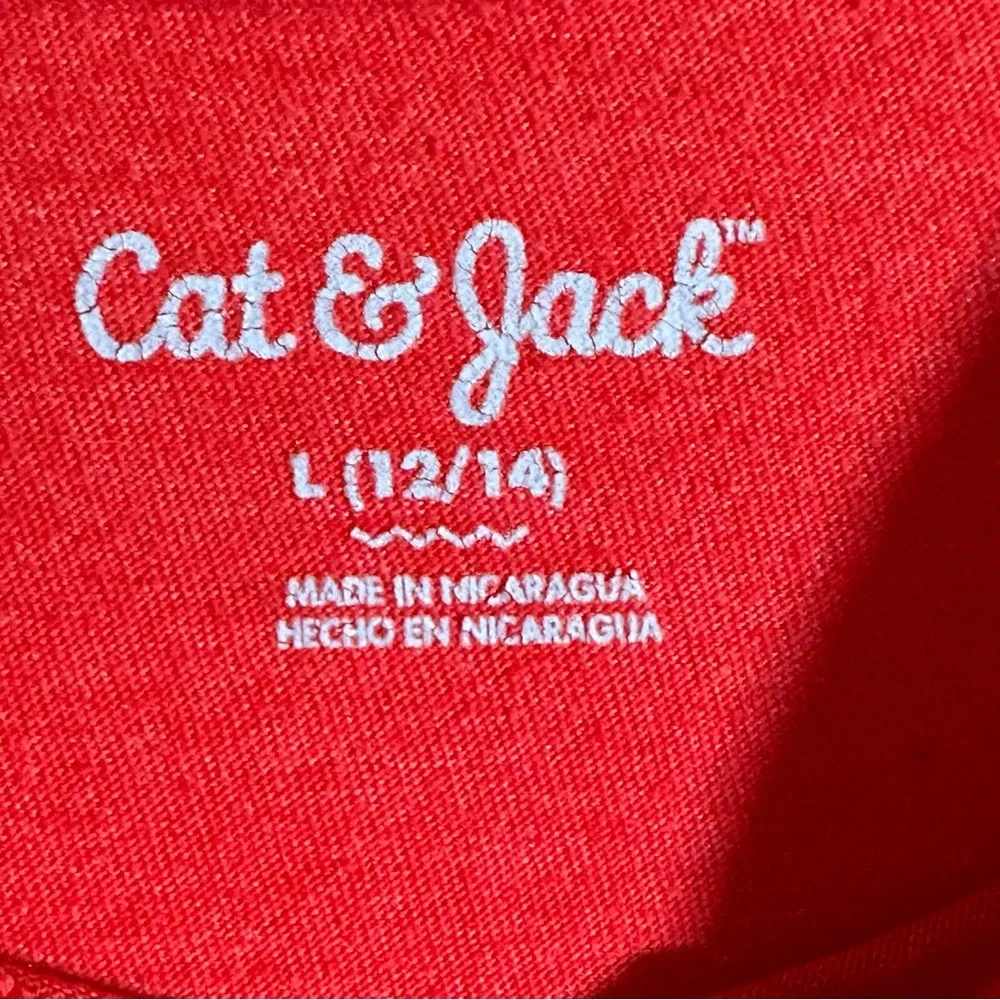 Cat & Jack Long Sleeve Christmas Crew‎ Shirt Sleepwear Pajamas Red Kid's L 12/14